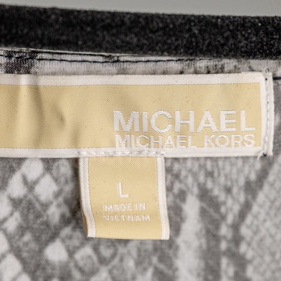 Michael Kors Snakeskin Patchwork Print Belted Dress, Size Large - Picture 6 of 12